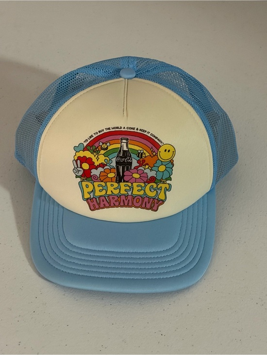 American Eagle Outfitters Accessories - American Eagle Outfitters Blue & Cream Trucker Hat with Retro Graphic